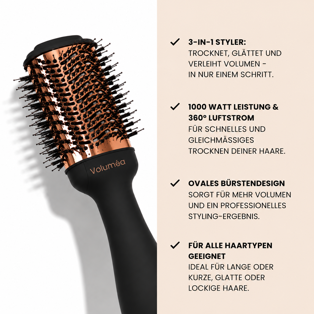 Voluméa 3-in-1 Heißluftbürste für Volumen, Glanz & Styling